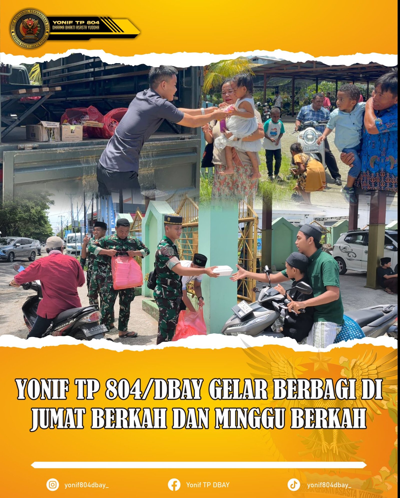 Aksi Nyata di Tanah Papua: Yonif TP 804/DBAY Turun Langsung, Jumat-Minggu Berkah Hangatkan Distrik Kimi