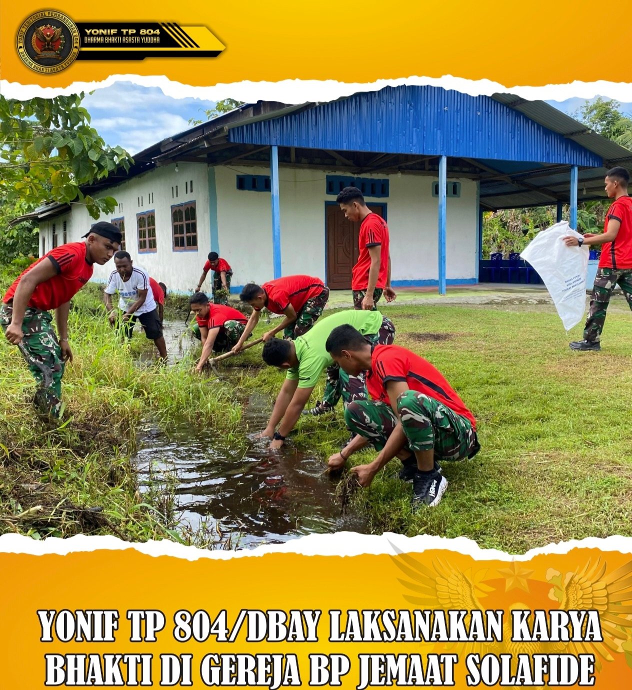 Aksi Nyata Yonif TP 804/DBAY: Bersihkan Gereja di Nabire, Selokan Tersumbat Jadi Sorotan