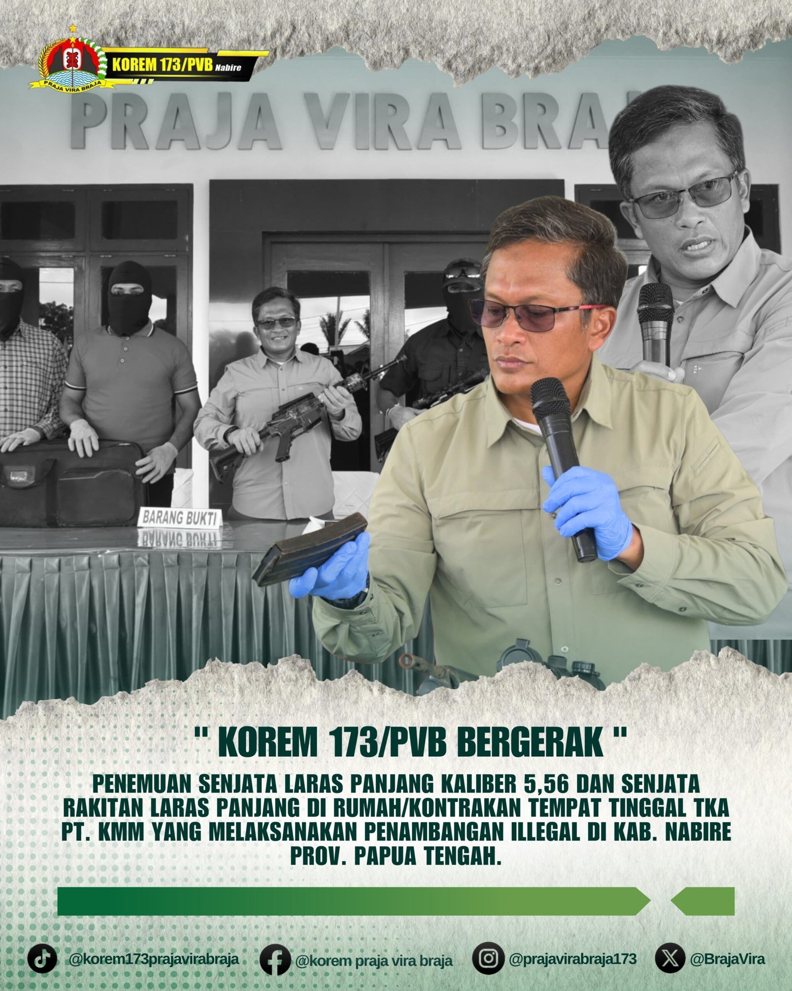 Geger di Nabire! TKA Tambang Ilegal Simpan Sepucuk Senpi Laras Panjang Kaliber 5,56 MM dan Sejumlah Munisi SS1. Korem 173/PVB Bongkar Fakta Mengejutkan