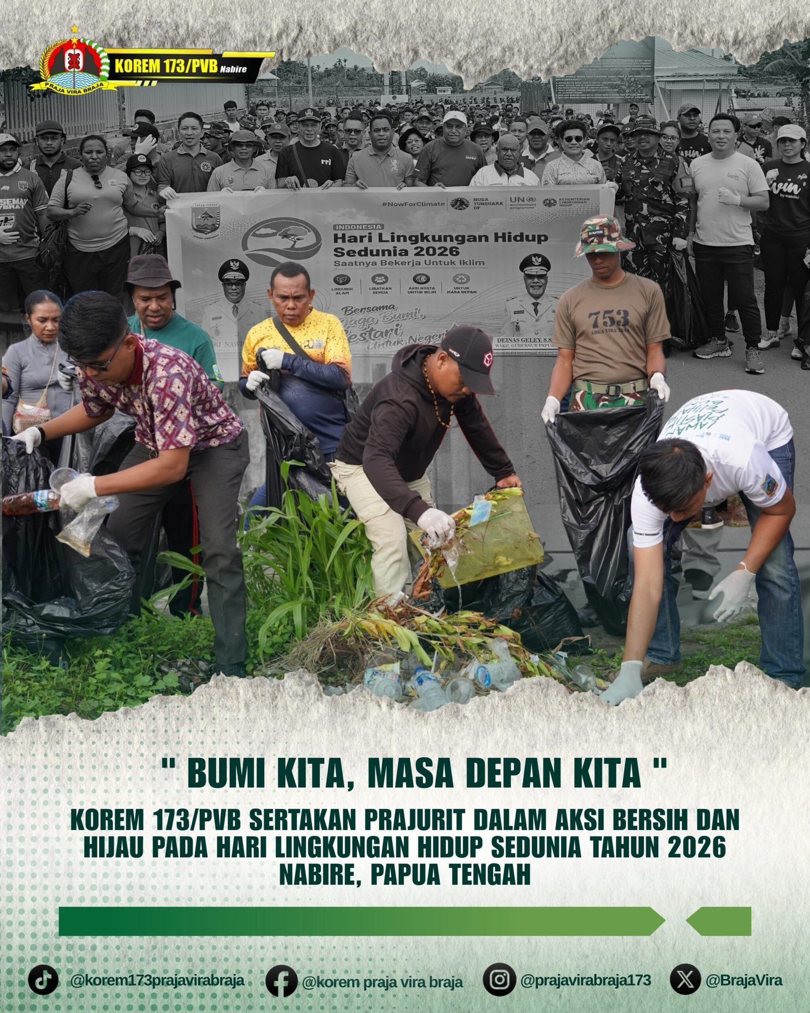 Hari Lingkungan Hidup Sedunia, TNI-Polri dan Ribuan Warga Nabire Turun ke Jalan Bersihkan Sampah, Papua Tengah Kirim Pesan Keras soal Krisis Lingkungan