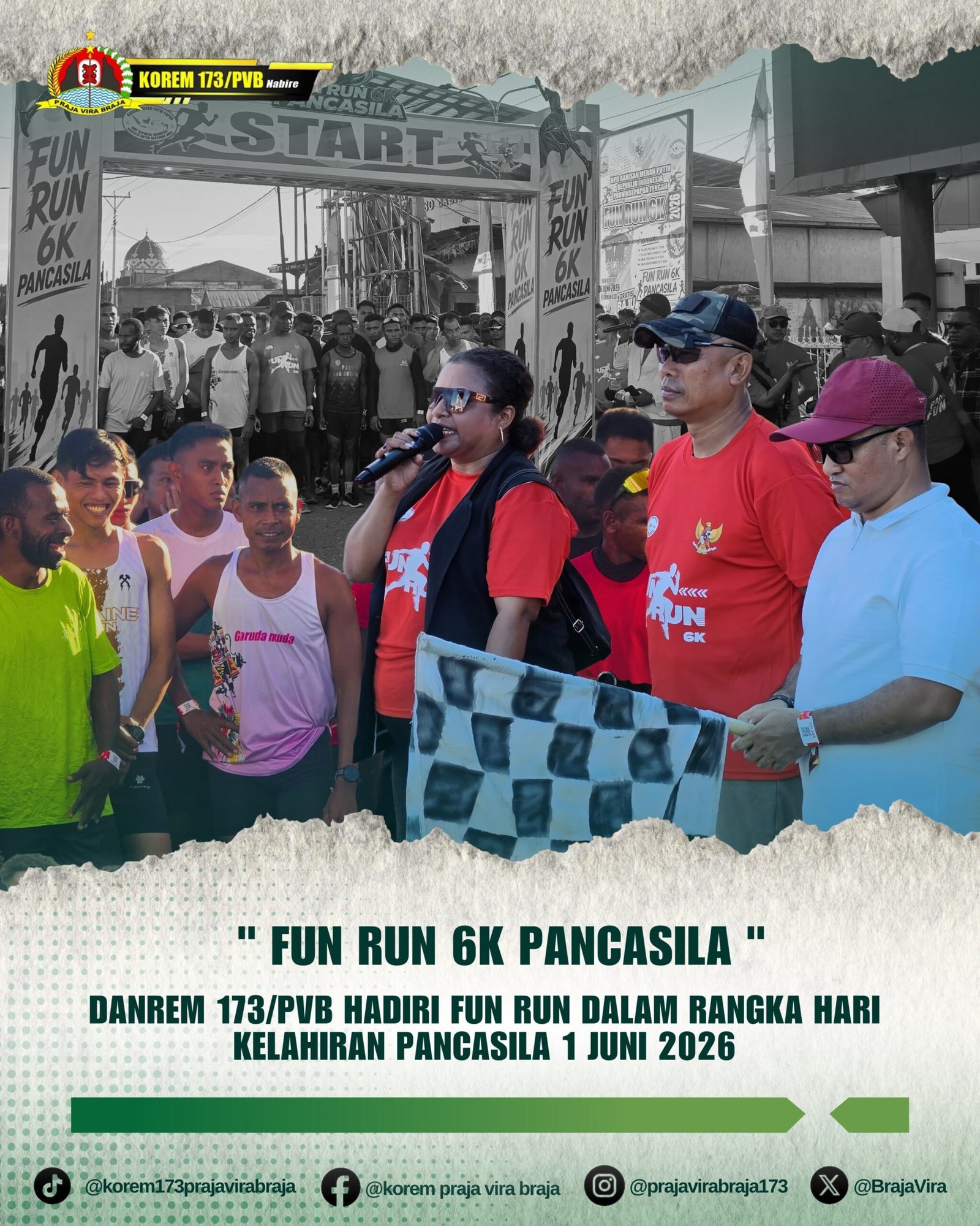 Danrem 173 Turun Langsung di Nabire, Ribuan Warga Padati Fun Run 6K Hari Lahir Pancasila, Semangat Persatuan Papua Tengah Jadi Sorotan Nasional